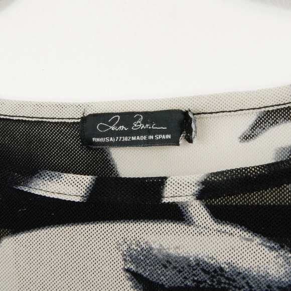 Vintage 90s Y2K Digital Face Collage Print Semi Sheer Mesh Long Sleeve Top - Picture 6 of 6